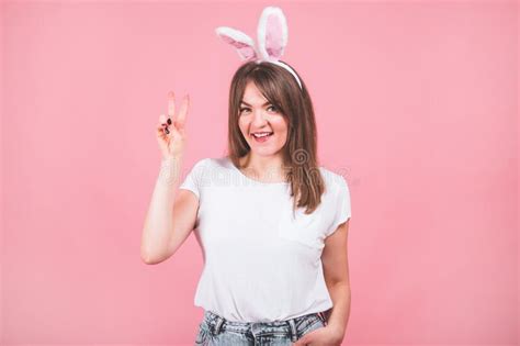 Happy Easter Portrait Of A Pretty Lovely Girl Wearing Bunny Ears