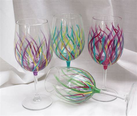 Hand Painted Wine Glasses Kitchen Tableware Home Decor Design Diy Wine Glass Designs Painted