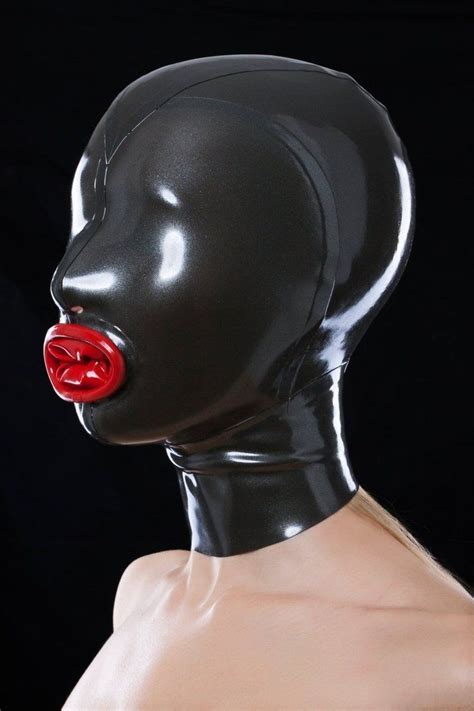 latex mask with red condom and cut outs for nostrils latex magic
