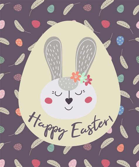 Happy Easter Greeting Card With Easter Bunny And Eggs The Easter