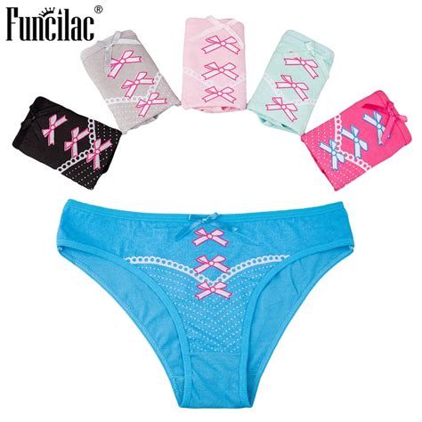 Funcilac Cotton Womens Briefs Sexy Panties For Women Dot Bow Print Underwear Seamless