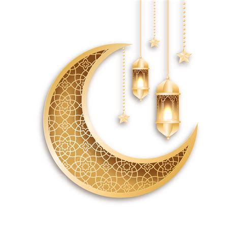 Ramadan Lamp Gold Islamic Ornament Moon With Lantern For Eid Vector
