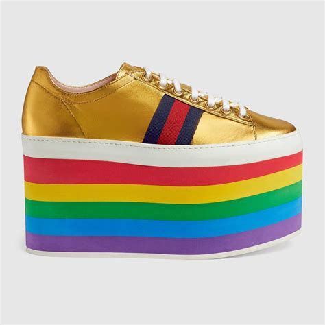 Gucci Peggy Low Top Rainbow Platform Trainers In Gold Modesens Low