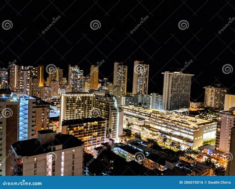 Night Aerial View Of Honolulu Hawaii Stock Photo Image Of Night