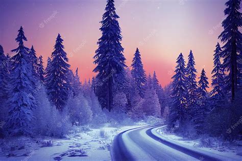 Premium Photo Road Through The Beautiful Winter Spruce Forest 3d Art