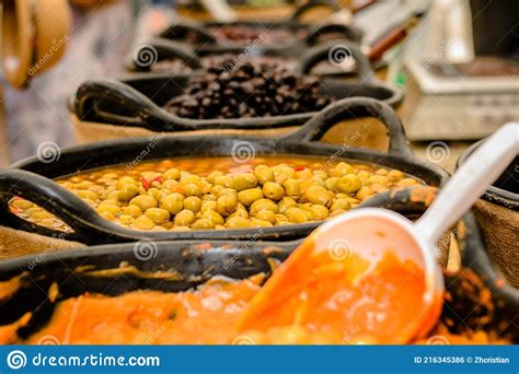 Variety Of Marinated Olives At The Market Stock Photo Image Of