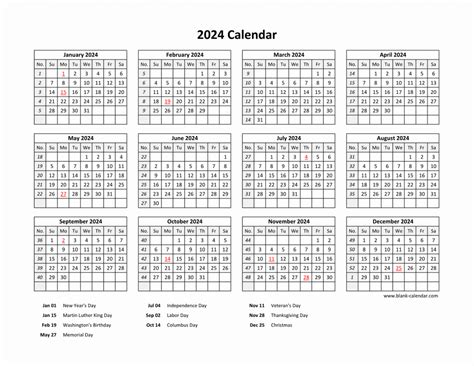 2024 Calendar With Holidays Usa Printable Heath Koressa