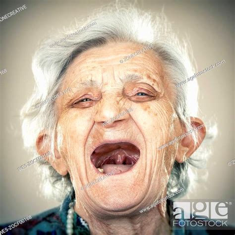 Portrait Of An Elderly Lady Laughing Out Loud Stock Photo Picture And Royalty Free Image Pic