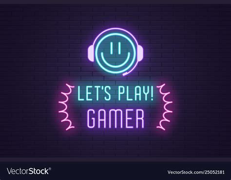 Neon Composition Headline Lets Play Gamer Art Vector Image