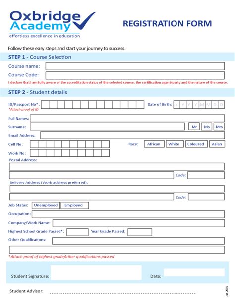 Class Registration Form Template Free Printable Templates
