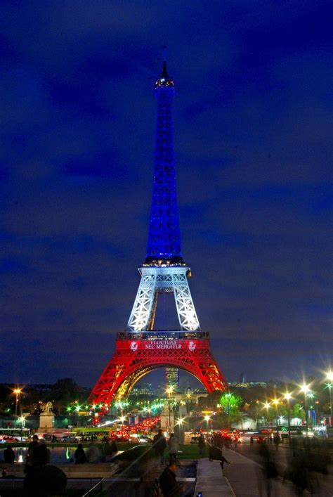 Eiffel Tower Lit Up In Blue White Red After The Paris Attacks French