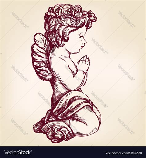 Angel Prays On His Knees Religious Symbol Vector Image