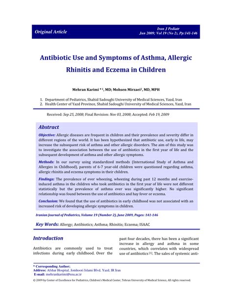 Pdf Antibiotic Use And Symptoms Of Asthma Allergicrhinitis And