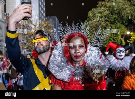 New York Usa 31st Oct 2022 Revelers Take Selfies With Their