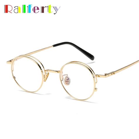 Ralferty Retro Punk Glasses Frame Women Men Round Gold Metal Eyewear Vintage Clear Lens Optical
