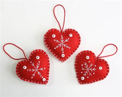 Handmade Heart Christmas Ornaments Snowflake Heart Ornaments Red And