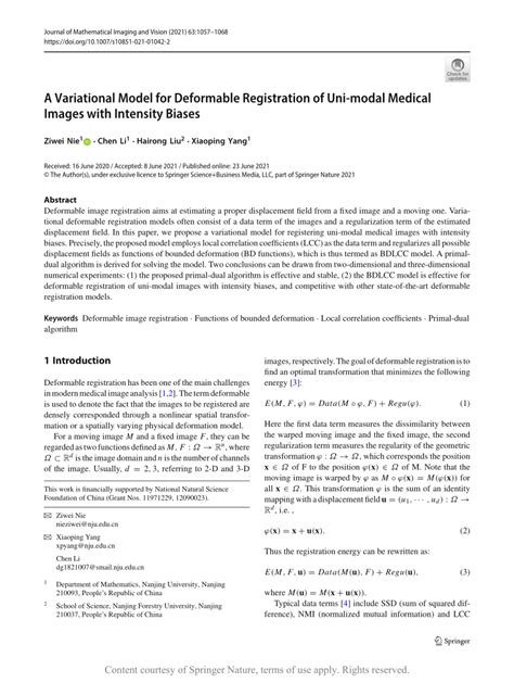 A Variational Model For Deformable Registration Of Uni Modal Medical
