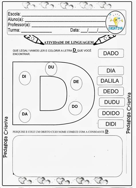 Letra D Atividade Educação Infantil