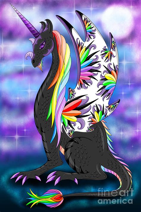 Rainbow Black Unicorn Dragon Digital Art By Melanie Jeyakkumar