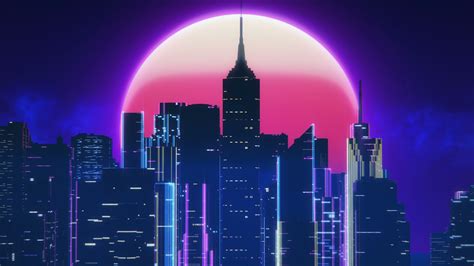 Images Synthwave By Synthex Moon Night Skyscrapers Houses 3840x2160
