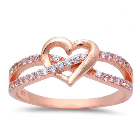 Promise Ring Interlocking Crisscross Infinity Rose Gold Heart Ring 925 Sterling Silver Round