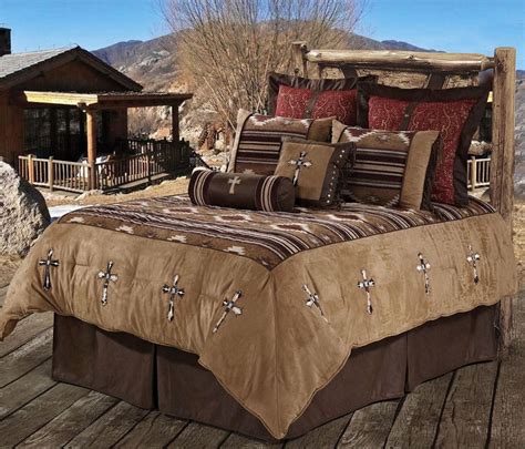 Southwestern Navaho Cowhide Cross Rustic Bedding Set Queen Western