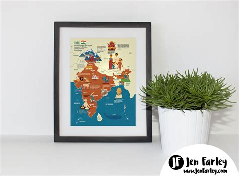Illustrated India Map Print Map Of India India Wall Art Etsy