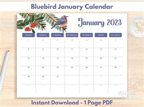 January 2023 Calendar Printable Monthly Calendar Layout Etsy