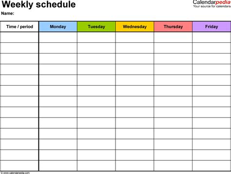 weekly schedule template  word version  landscape