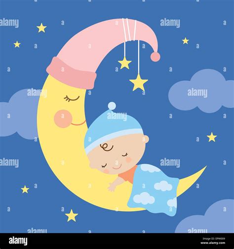 Ilustración Vectorial De Un Bebé Durmiendo En La Luna Imagen Vector De