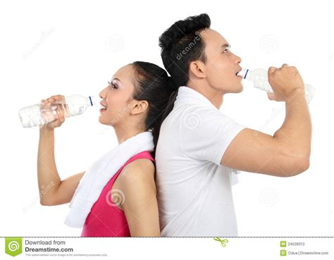 Fitness Couple Drinking Water Stock Photo Image Of