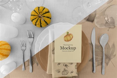 Premium Psd Thanksgiving Dinner Table Arrangement With Pumpkin And Plates