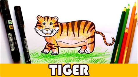 How To Draw A Tiger Easy Cartoon Tiger Animal Tutorial For Kids