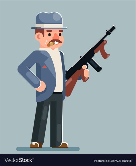gangster criminal submachine gun thug character vector image
