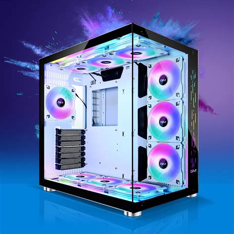 Gim Atx Mid Tower Case White Gaming Pc Case Tempered Glass Panels Front Panel Rgb Strip