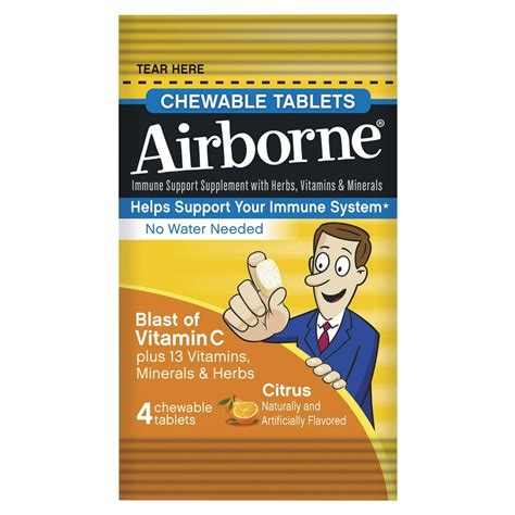 Airborne Immune Support Chewable Tablets Citrus 4pack 72 Packbox