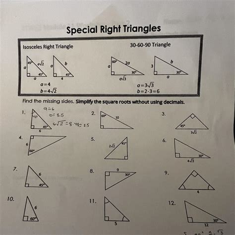 Special Right Triangles Isosceles Right Triangle 30 60 90 Triangle Help