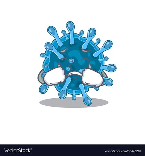 A Crying Microscopic Corona Virus Cartoon Mascot Vector Image