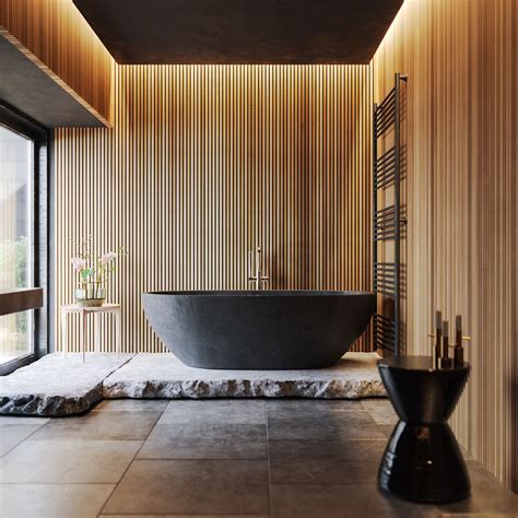 Wood And Black Bathroom On Behance Bathroom Interior Design Modern