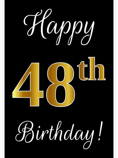Elegant Faux Gold Look Number Happy 48th Birthday Black