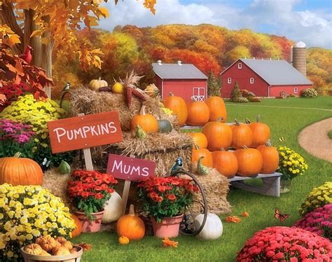 The Pumpkin Patch Farm Paintings Autumn Fall Season Love Four