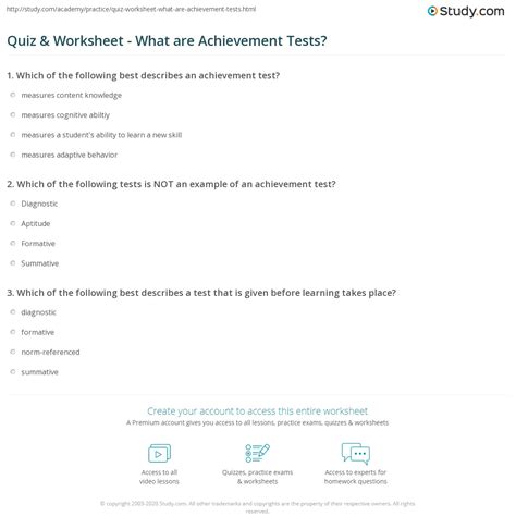 Quiz And Worksheet What Are Achievement Tests