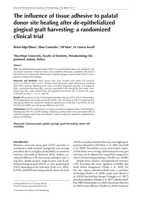 Pdf The Influence Of Tissue Adhesive To Palatal Donor Site Healing