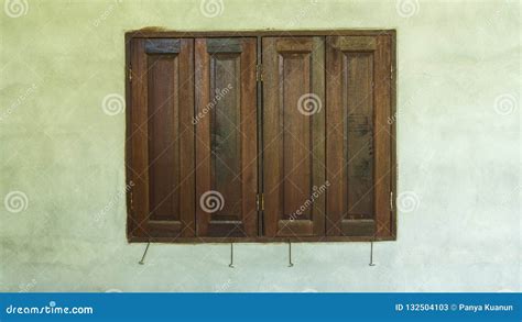 Old Wooden Windows Frame On Cement Wall Stock Image Image Of Texture