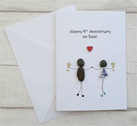 Happy 9th Anniversary Card For Her Handmade Pebble Art Card Etsy Uk