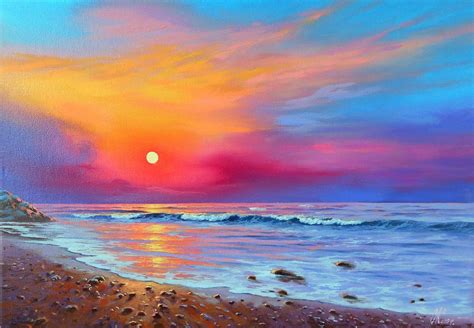 Sea During Sunset50x35cmoriginal Oil On Canvasfree Shipping 2020