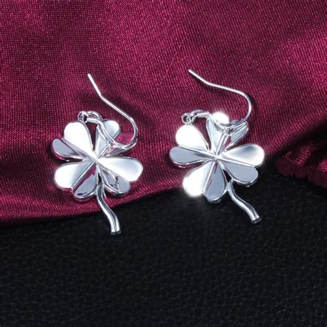 Fashion Jewelry 925 Sterling Silver Four Leaf Clover Earrings Hook