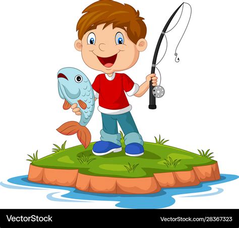 Cartoon Happy Little Boy Fishing Royalty Free Vector Image