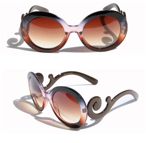 Designer Inspired Round High Fashion Sunglasses W Baroque Swirl Arms Womens New Ebay