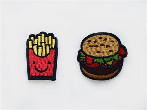 set of hamburger french fries patches iron on embroidered etsy french fries embroidery face